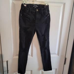 Girls black denim stretch distressed Jeans.